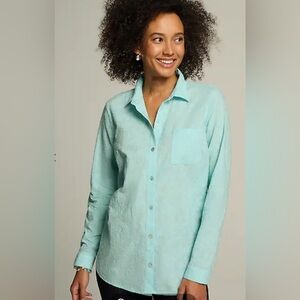 J. Jill Aqua button down Shirt Paisley Embroidered size Large